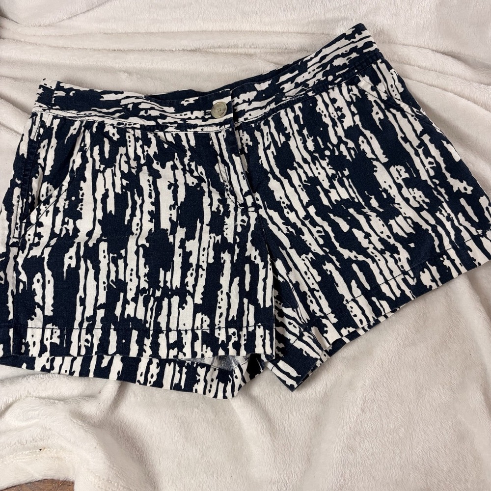 LOFT Riviera Navy White Ikat Abstract Linen‎ Blend  Shorts 6 Coastal preppy EUC